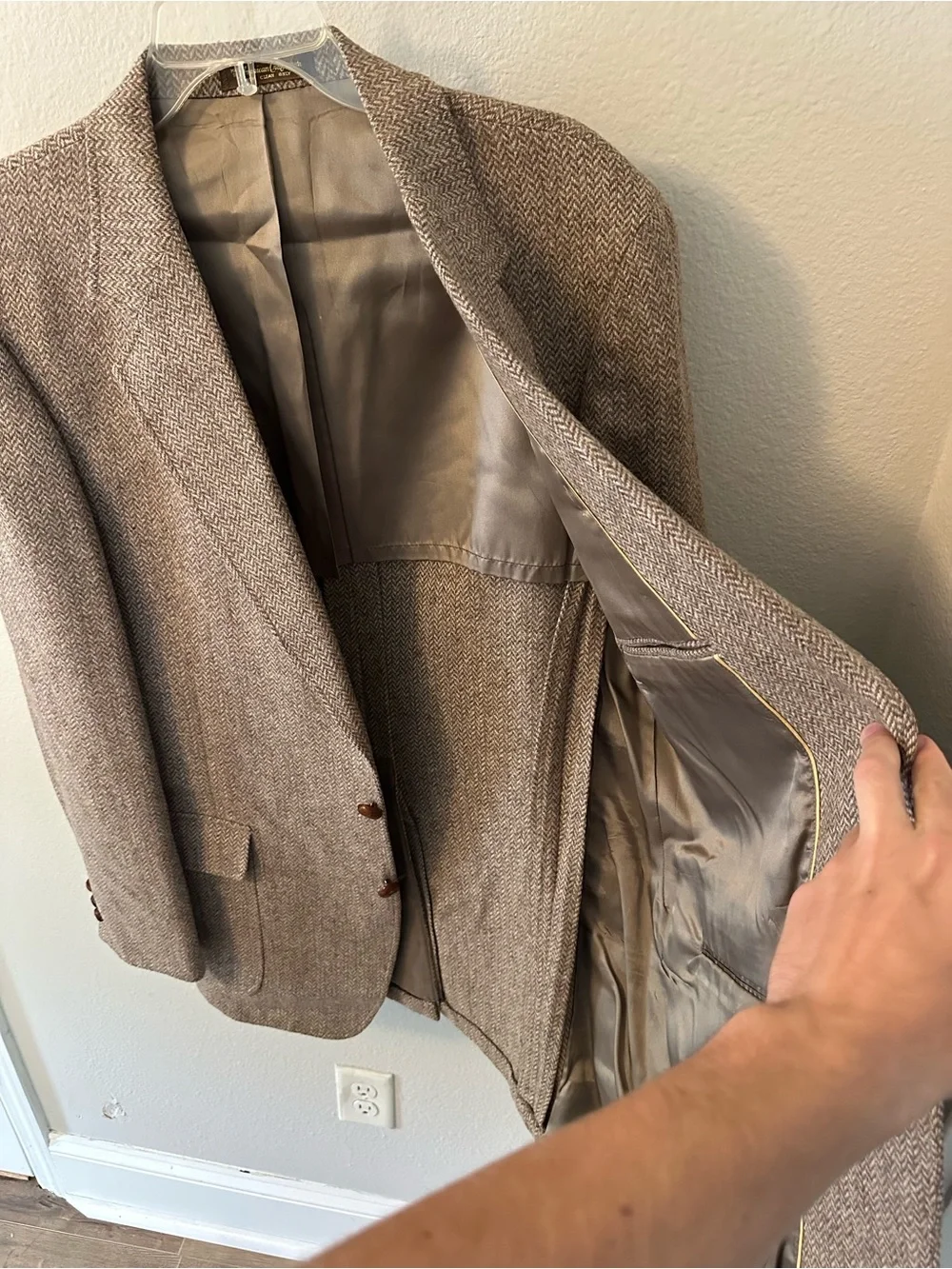 Vintage Garrison Park Men’s Brown Herringbone Wool Blazer